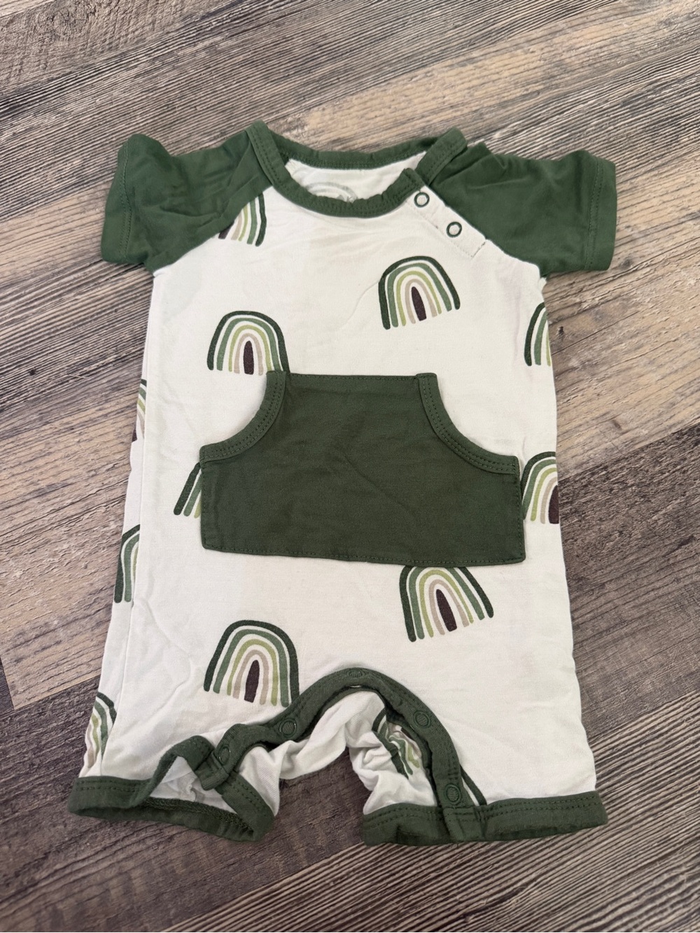 Kyte Baby Rainbow Pocket Romper 3-6 Months Bamboo Shortall Green Neutrals